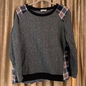 Plaid and grey sweatshirt